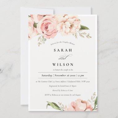 Blush Peach Peony Floral Couples Shower Invite