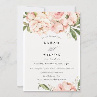 Blush Peach Peony Floral Couples Shower Invite