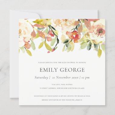 BLUSH PEACH PINK WATERCOLOR FLORAL BABY SHOWER Invitations
