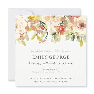 BLUSH PEACH PINK WATERCOLOR FLORAL BABY SHOWER Invitations