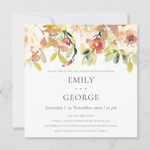 BLUSH PEACH PINK WATERCOLOR FLORAL COUPLES SHOWER Invitations