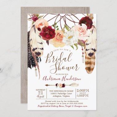 Blush & Peach Rose Dreamcatcher Boho Bridal Shower Invitations