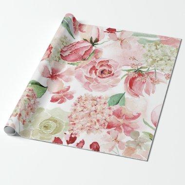 Blush & Peach Watercolor Floral Pattern Wedding Wrapping Paper