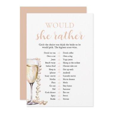 Blush Pearls and Prosecco Would She Rather Game Invitations