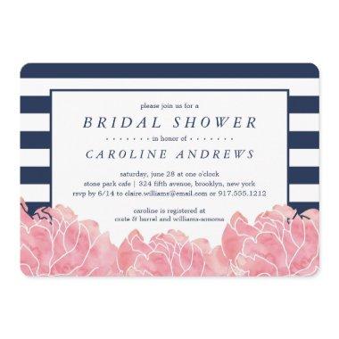 Blush Peony and Navy Stripe Bridal Shower Invitations