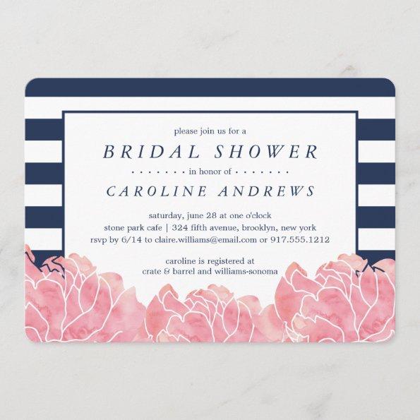 Blush Peony and Navy Stripe Bridal Shower Invitations