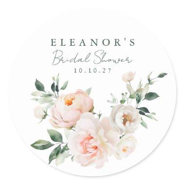 Blush Peony Floral Watercolor Pink Bridal Shower Classic Round Sticker