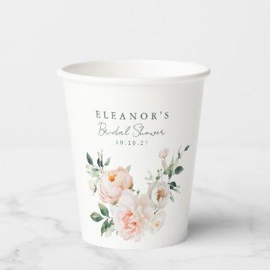 Blush Peony Floral Watercolor Pink  Paper Cups