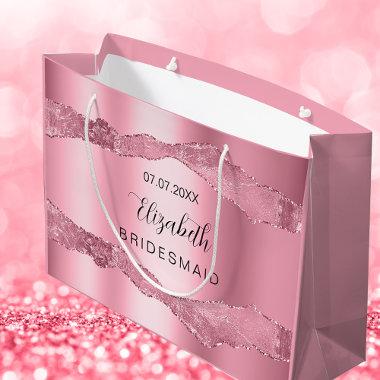 blush pink agate name elegant bridesmaid large gift bag