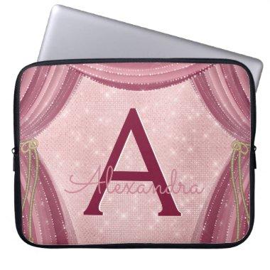 Blush Pink and Burgundy Curtains Monogram Name Laptop Sleeve
