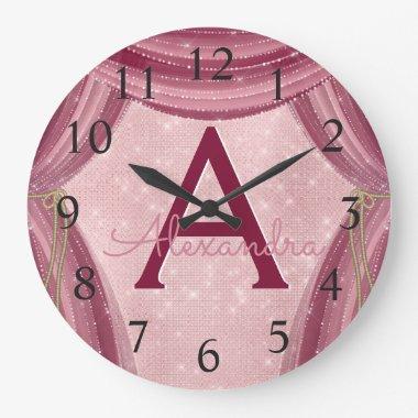 Blush Pink and Burgundy Princess Curtains Large Clock