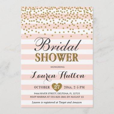Blush Pink and Gold Confetti Chic Bridal Shower Invitations