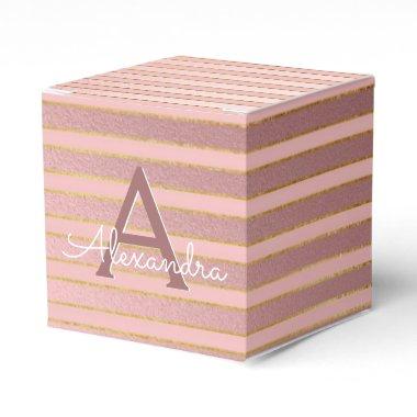 Blush Pink and Gold Foil Monogram - Add Your Name Favor Boxes