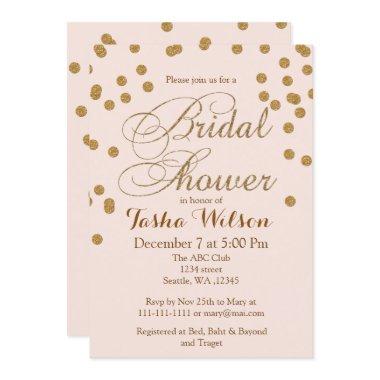 Blush Pink and Gold Glitter Bridal Shower Invite