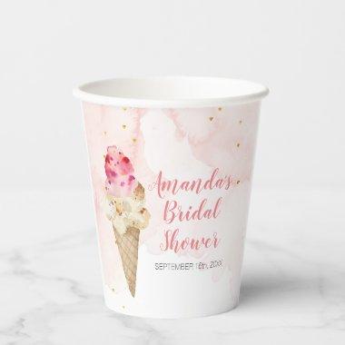 Blush Pink and Gold Ice Cream Bridal Shower Paper Cups