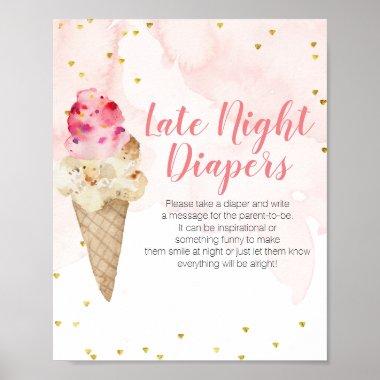 Blush Pink and Gold Ice Cream Late Night Diapers Poster