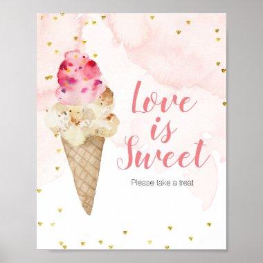 Blush Pink and Gold Ice Cream Love is Sweet Sign