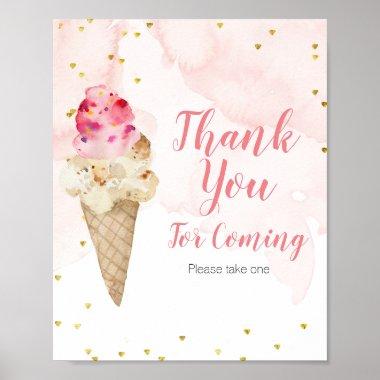 Blush Pink and Gold Ice Cream Thank you for coming Poster