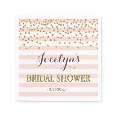 Blush Pink and Gold Stripes Confetti Bridal Shower Napkins