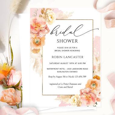 Blush Pink and Peach Floral Bridal Shower /Brunch Invitations