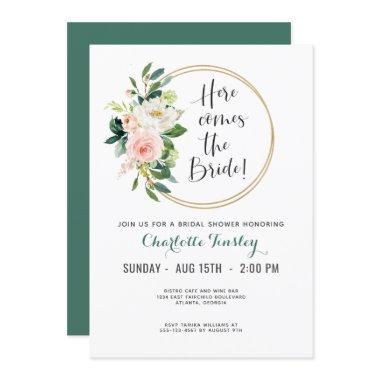 Blush Pink and Teal Floral Bridal Shower Invitations