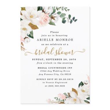 Blush Pink and White Magnolia Floral Bridal Shower Invitations