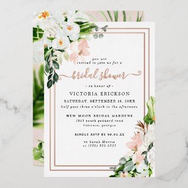 Blush Pink and White Tropical Floral  Foil