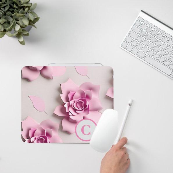 Blush pink background girly pink rose 3D Mouse Pad