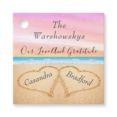 Blush Pink Beach Wedding 2 Hearts in the Sand Favor Tags