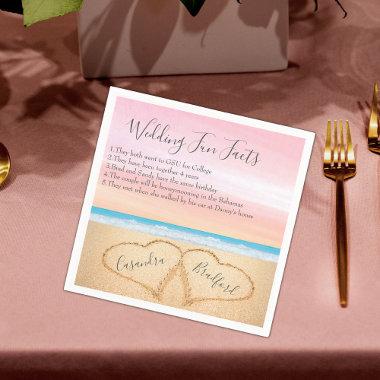 Blush Pink Beach Wedding 2 Hearts Sand Fun Facts Napkins