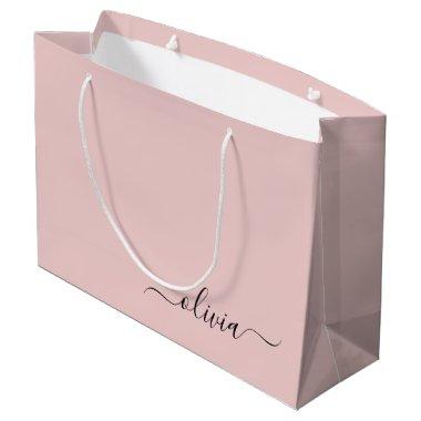 Blush Pink Black Modern Script Girly Monogram Name Large Gift Bag