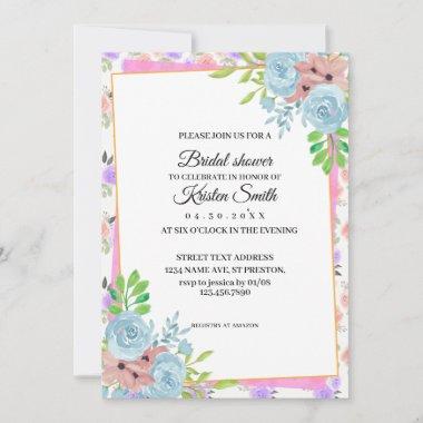 Blush Pink Blud Floral Bride shower Invitations