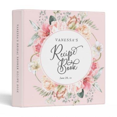 Blush pink boho floral recipe book for the bride 3 ring binder