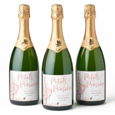 Blush Pink Boho Petals and Prosecco Floral Sparkling Wine Label