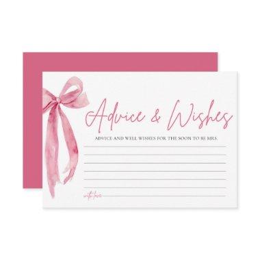 Blush Pink Bow Bridal Shower Advice & Wishes Invitations