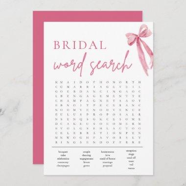 Blush Pink Bow Bridal Shower Word Search Game Invitations