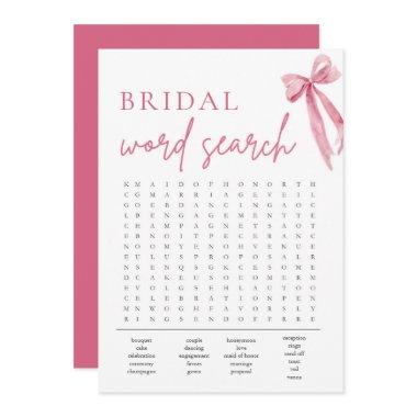 Blush Pink Bow Bridal Shower Word Search Game Invitations