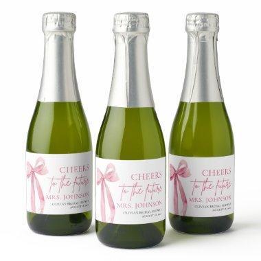 Blush Pink Bow Cheers To The Future  Sparkling Wine Label