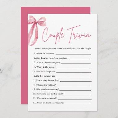 Blush Pink Bow Couple Trivia Bridal Shower Game Invitations