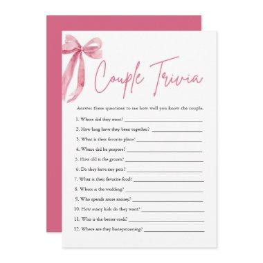 Blush Pink Bow Couple Trivia Bridal Shower Game Invitations