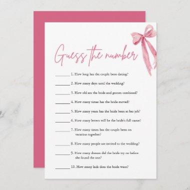 Blush Pink Bow Guess the Number Bridal Shower Game Invitations