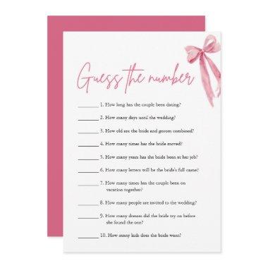 Blush Pink Bow Guess the Number Bridal Shower Game Invitations