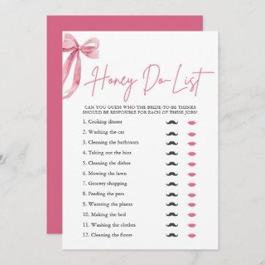 Blush Pink Bow Honey Do List Bridal Shower Game Invitations