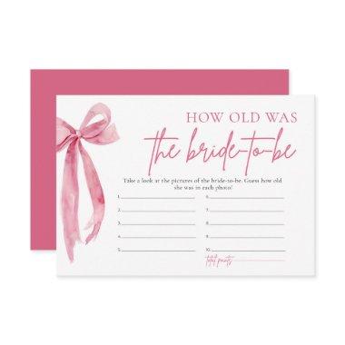 Blush Pink Bow How Old Was The Bride To Be Game Invitations