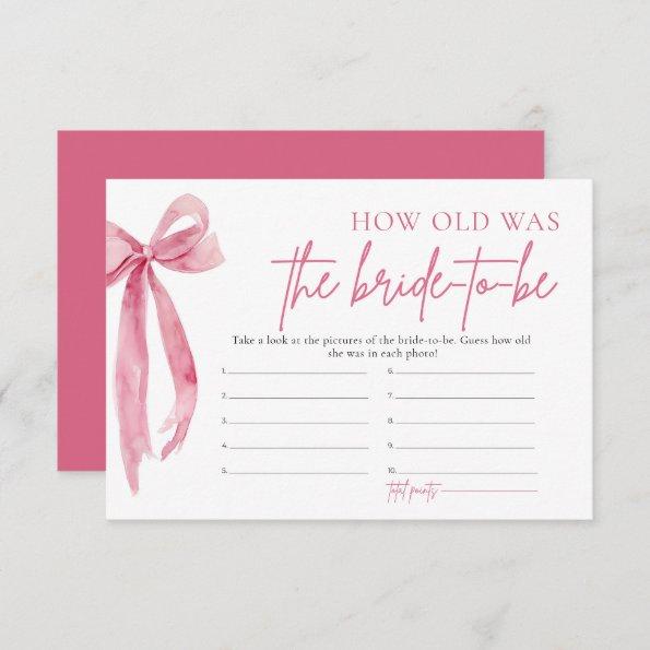 Blush Pink Bow How Old Was The Bride To Be Game Invitations