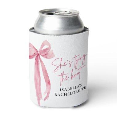 Blush Pink Bow She's Tying the Knot Bachelorette Can Cooler