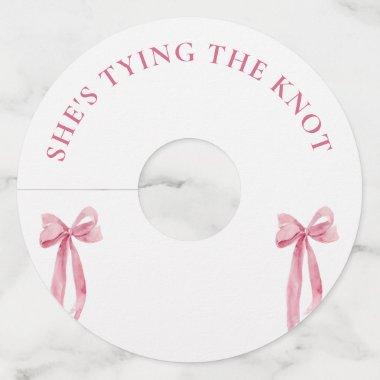 Blush Pink Bow She's Tying The Knot Bachelorette Wine Glass Tag