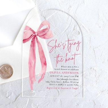Blush Pink Bow She's Tying the Knot  Acrylic