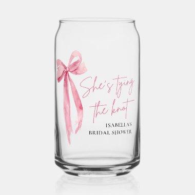 Blush Pink Bow She's Tying the Knot Bridal Shower Can Glass