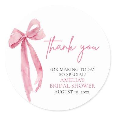Blush Pink Bow She's Tying the Knot Bridal Shower Classic Round Sticker
